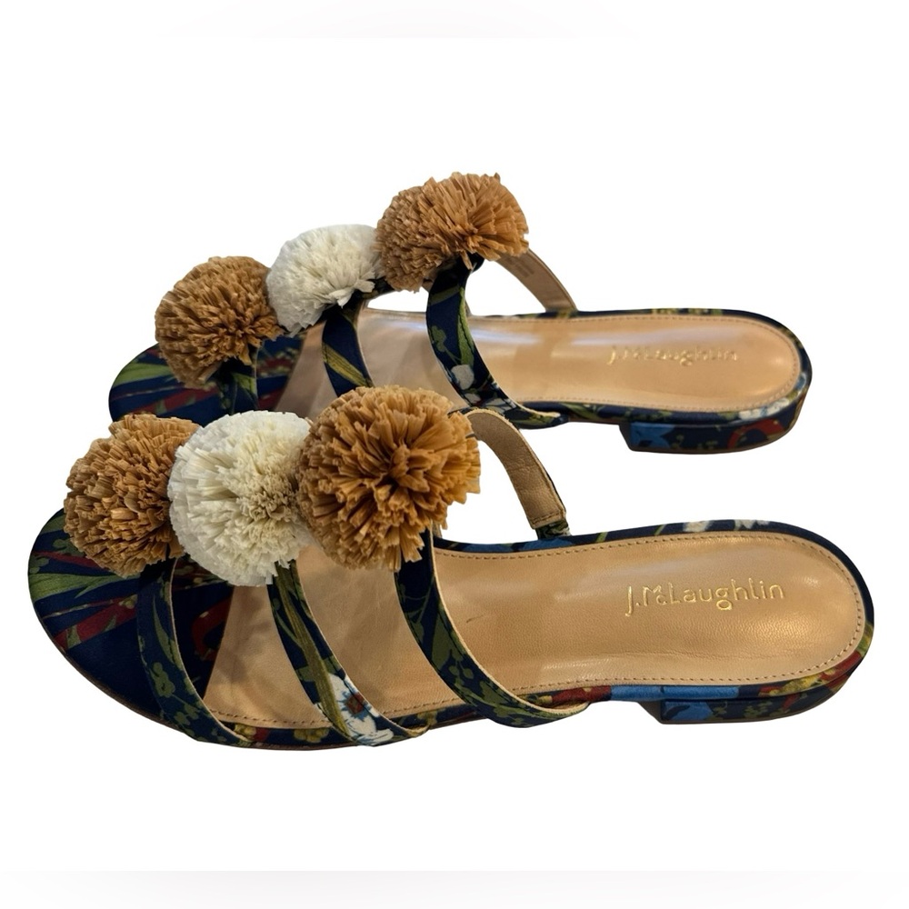 J. McLaughlin Mandy Floral Pom Pom Sandals 8.5 EUC